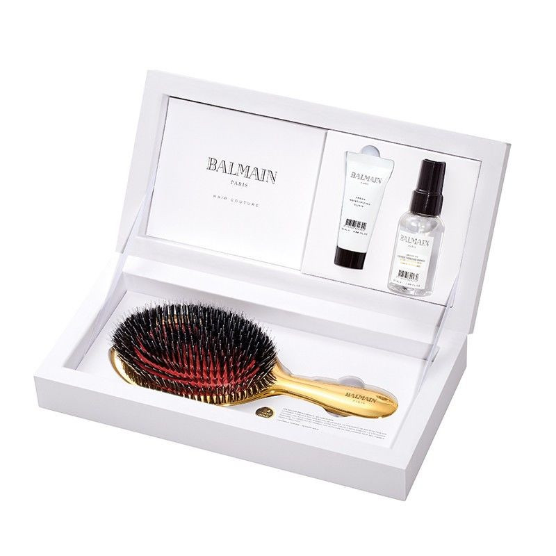 Balmain, Golden Spa Brush set zlatá kefa na vlasy + arganový elixír 20ml + kondicionér v spreji 50ml