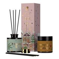HiSkin Voňavý vianočný difuzér sada Čokoládový pomaranč 80ml + prírodná sójová sviečka Magic Forest 100ml