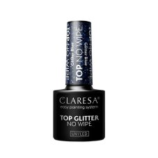 CLARESA_Top Glitter No Wipe hybridný lak top Glitter Blue 5g