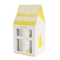 Nacomi, sada tělového másla Peach Sorbet &amp; Lemon 100ml + tělový peeling 180ml