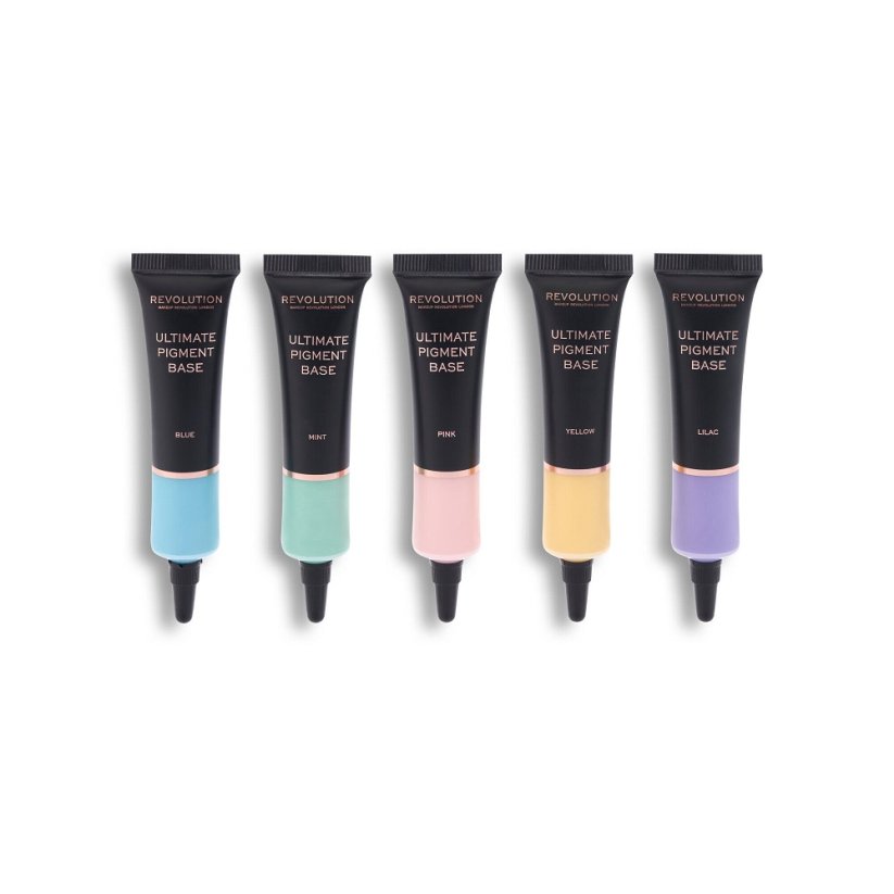 Makeup Revolution, Ultimate Pigment Base Set zestaw baz pod cienie do powiek Blue + Mint + Pink + Yellow + Lilac 5x15ml