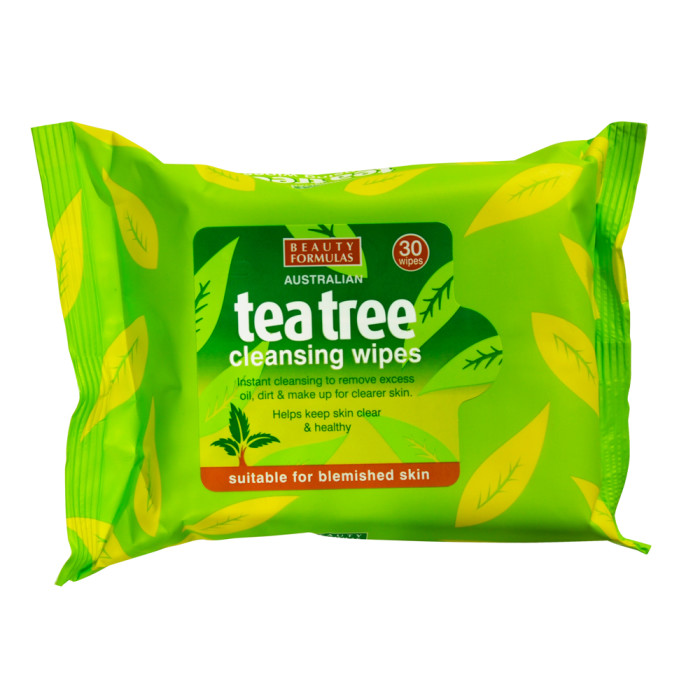 Beauty Formulas, Tea Tree čisticí ubrousky 30ks čisticích ubrousků na obličej.