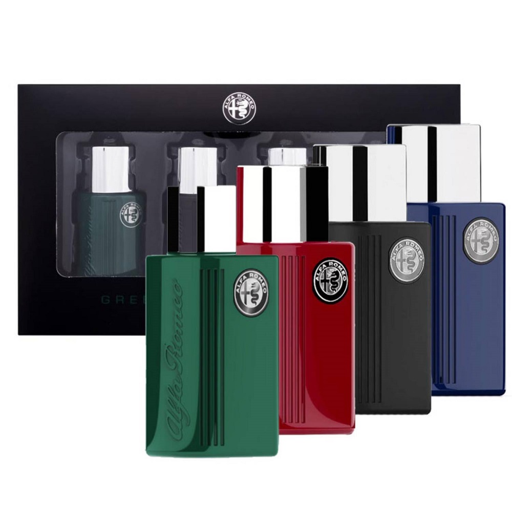 Alfa Romeo Mini darčeková súprava Zelená toaletná voda 15ml + Čierna toaletná voda 15ml + Modrá toaletná voda 15ml + Červená toaletná voda 15ml