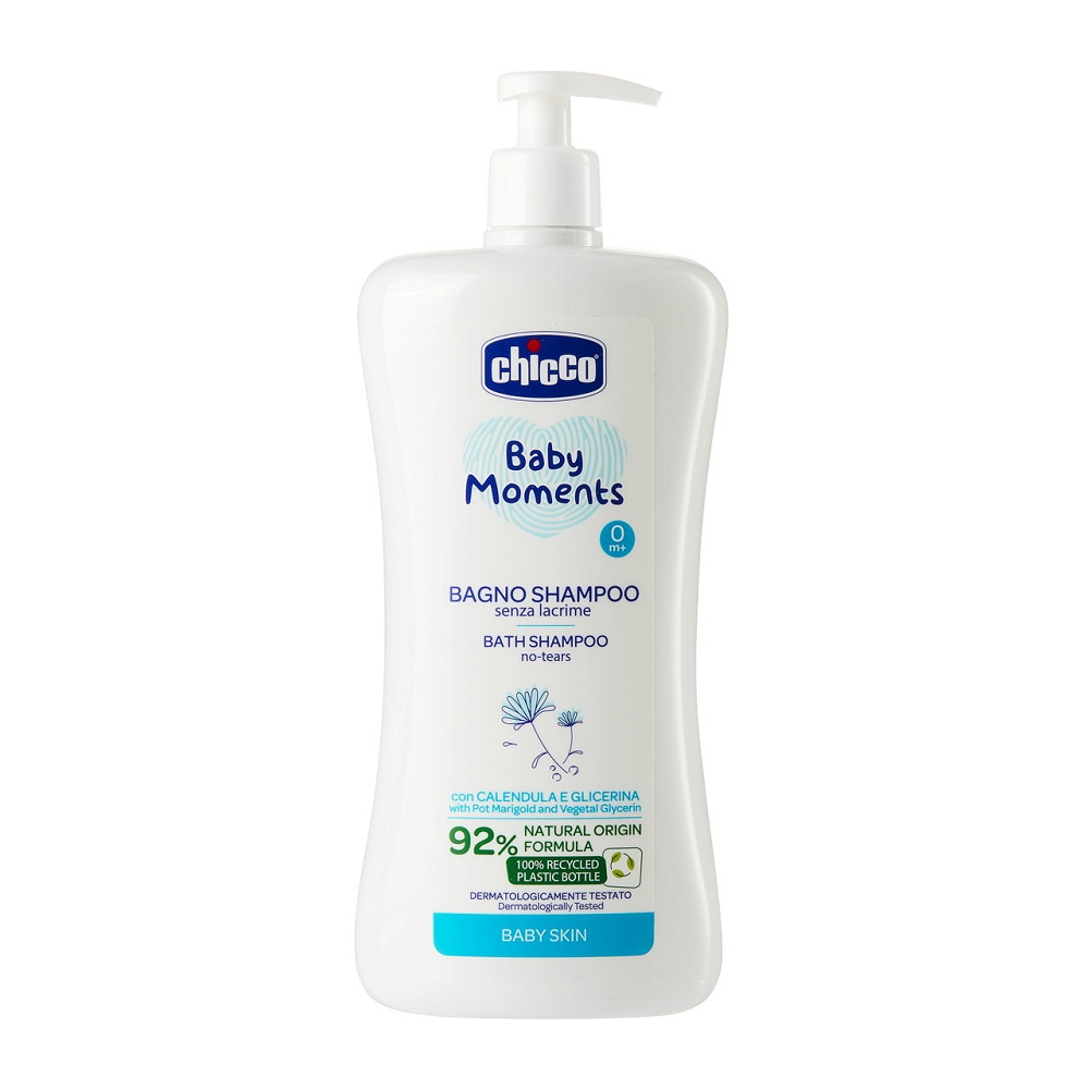 CHICCO Šampón jemný na vlasy a telo s dávkovačom Baby Moments 92 % prírodných zložiek 500 ml