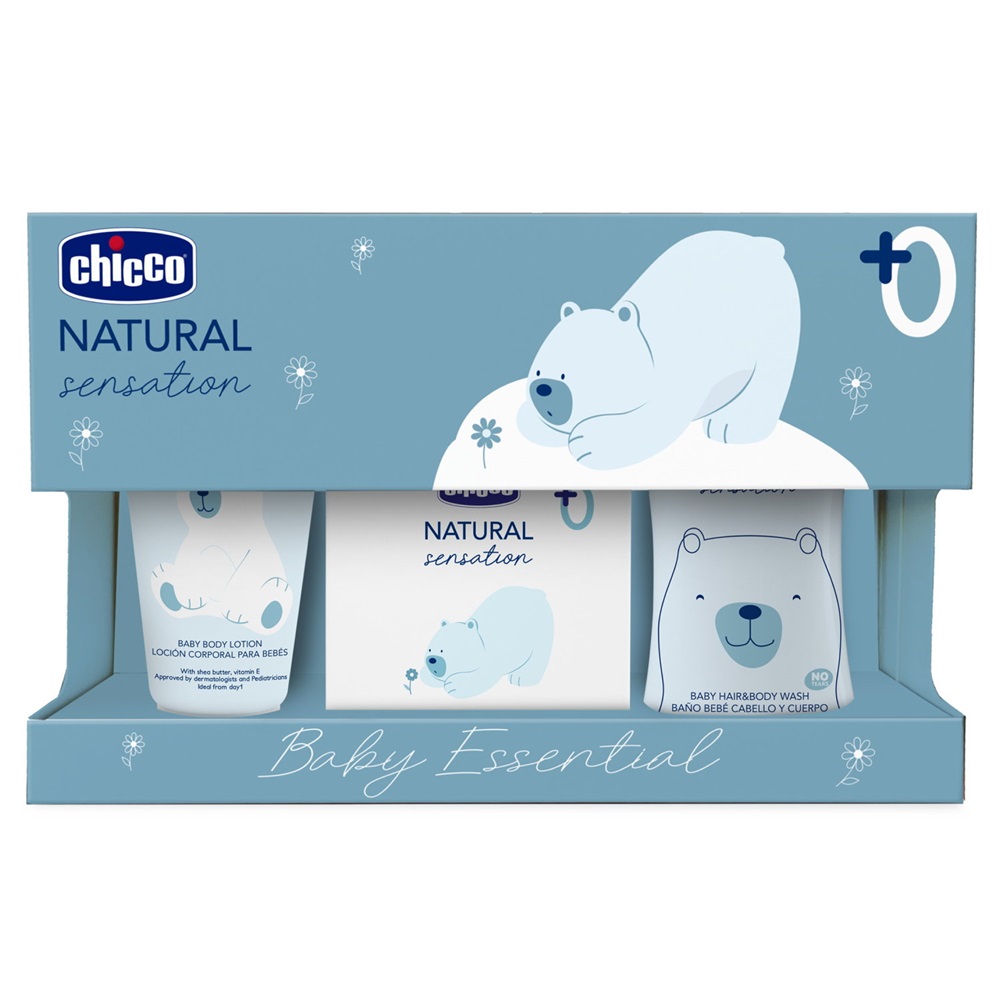 Chicco Natural Sensation 0+ šampón a sprchový gél pre deti od narodenia 200 ml + 0+ telové mlieko pre deti od narodenia 150 ml + 0+ EDP pre deti od narodenia 100 ml