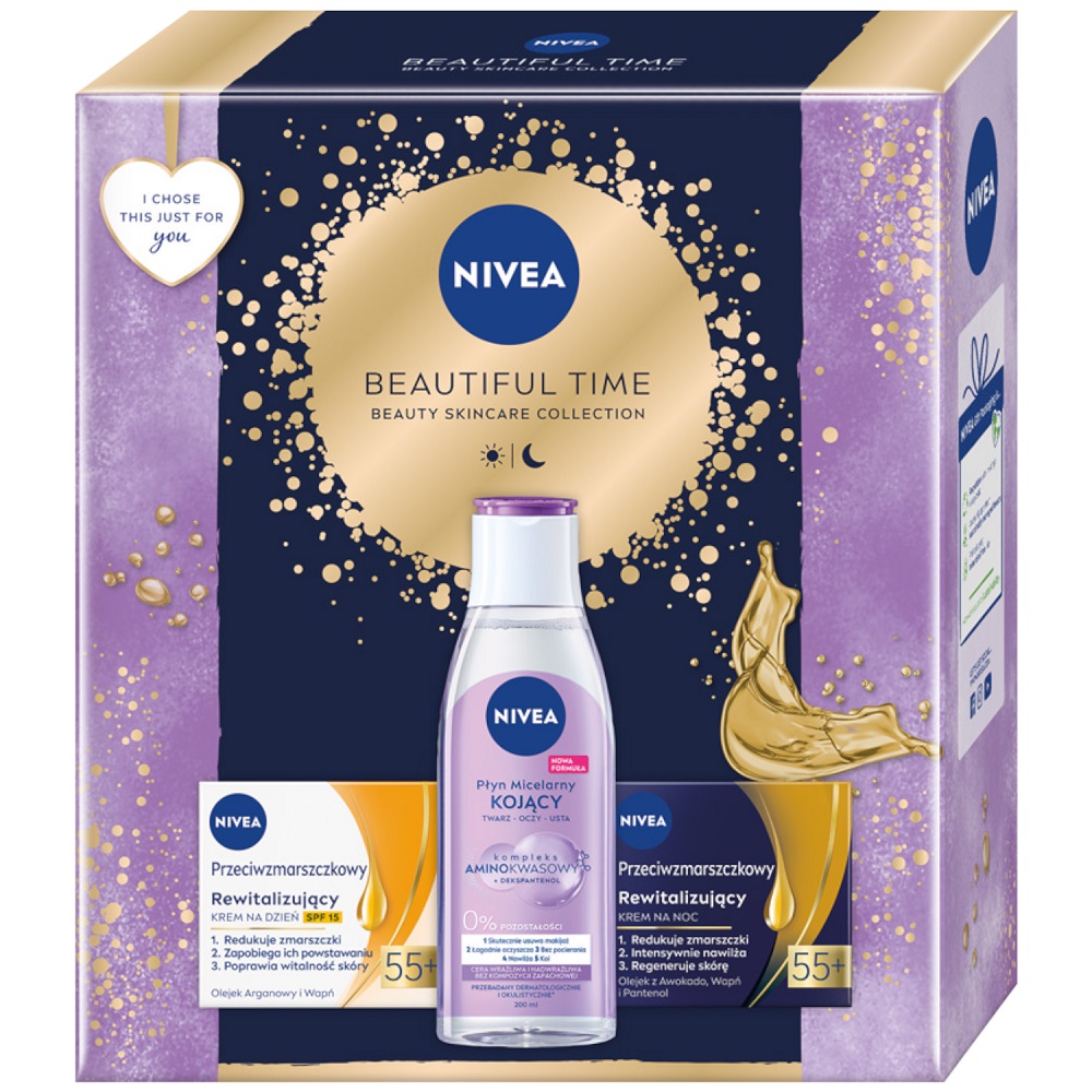 Nivea dámska darčeková sada BEAUTIFUL TIME denný krém 55+ 50 ml+ nočný krém 55+ 50 ml+ micelárna voda 200 ml