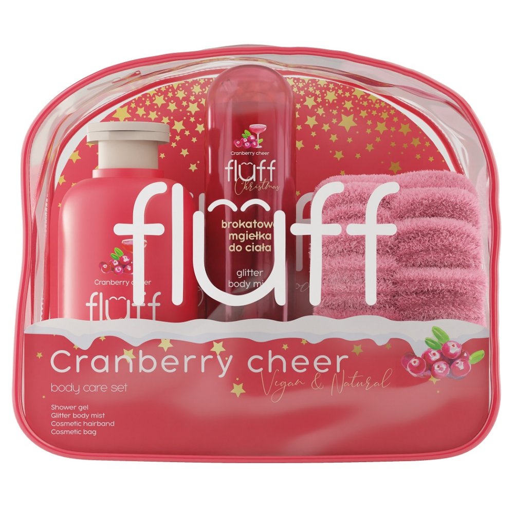 Súprava Fluff Cranberry Cheer Sprchový Gél 200ml + Trblietavá Telová Hmla 80ml + Kozmetický Obal