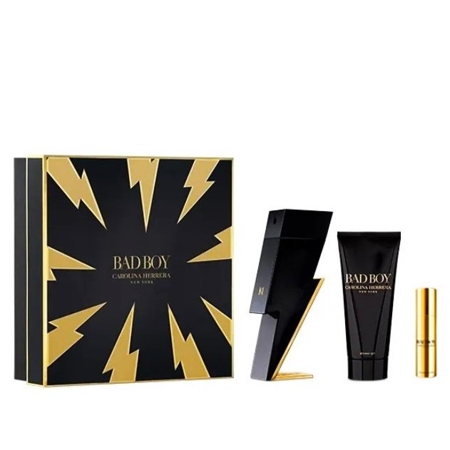 Carolina Herrera Bad Boy set toaletní voda ve spreji 100 ml + sprchový gel 100 ml + miniaturní toaletní voda ve spreji 10 ml