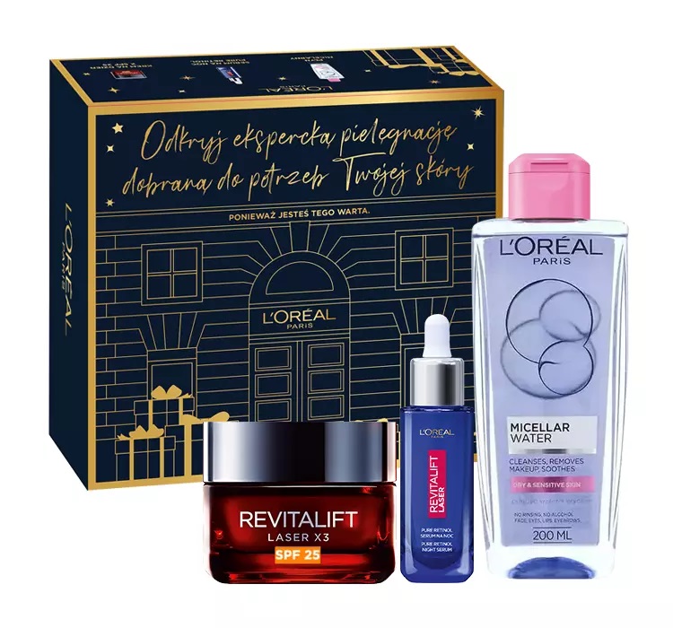 Revitalift Laser Nočné Sérum 30ml + Denný Krém SPF25 50ml + Micelárna Voda 200ml