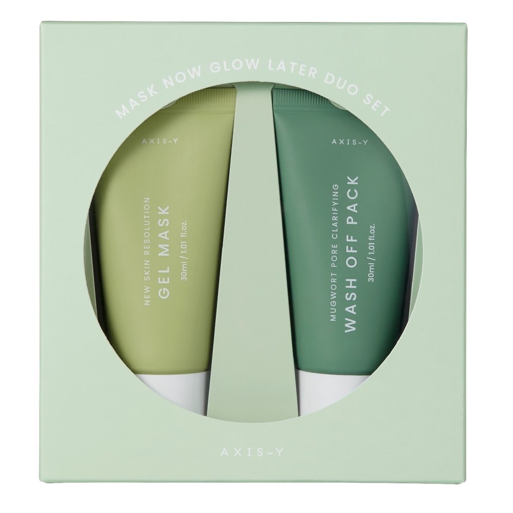 Mask Now Glow Later Duo Set Mugwort Pore Clarifying Wash Off Pack Purifying Face Mask 30ml + New Skin Resolution Gel Mask Cooling Face Mask 30ml