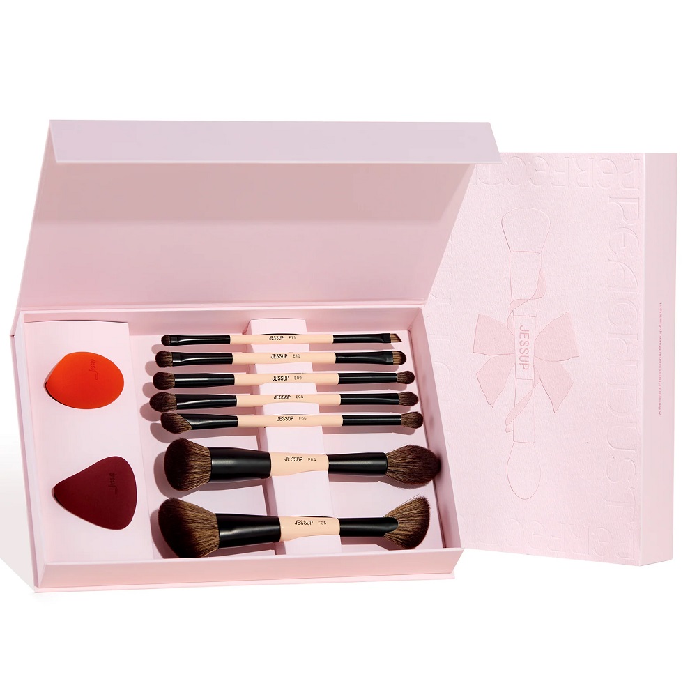 JESSUP Peach Dust Perfection Beauty Kit sada oboustranných štětců na make-up 7ks + houbičky na make-up 2ks. T506