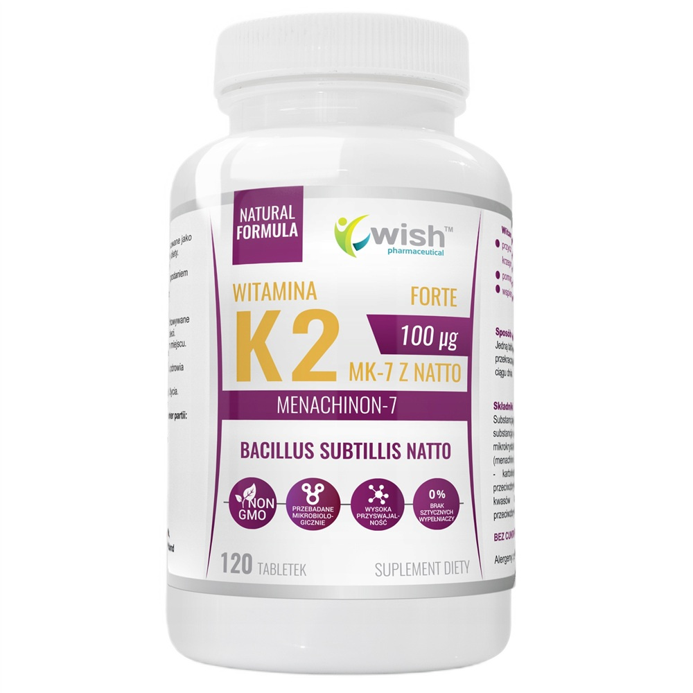 Witamina K2 100µG MK-7 Z Natto Natural Vitamin Suplement Diety 120 Tabletek
