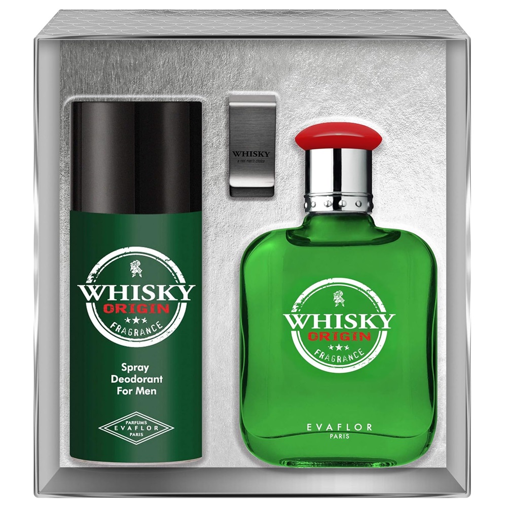 Evaflor, Whisky Origin set toaletní voda ve spreji 100 ml + deodorant ve spreji 150 ml + klip na poznámky