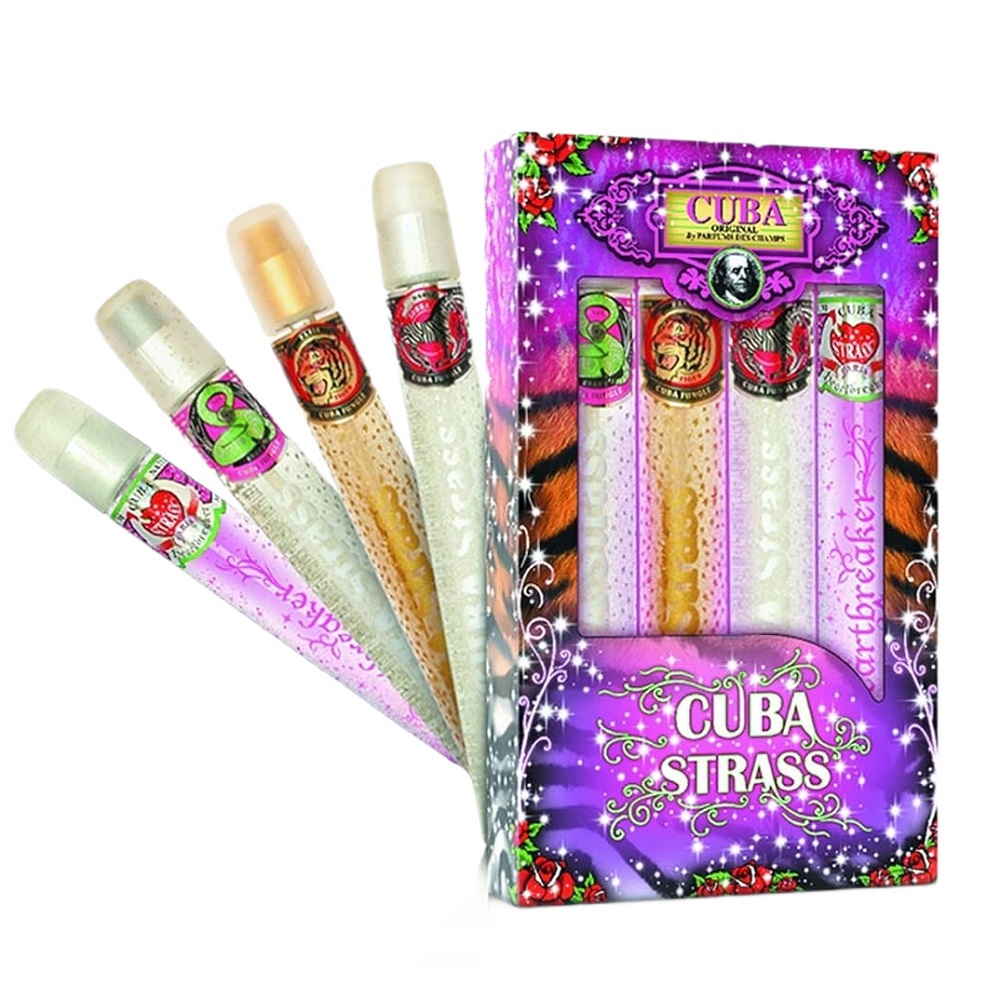 Cuba Original, Cuba Strass set Hadia parfumovaná voda v spreji 35ml + Tigria parfumovaná voda v spreji 35ml + Zebra parfumovaná voda v spreji 35ml + Heartbreaker parfumovaná voda v spreji 35ml