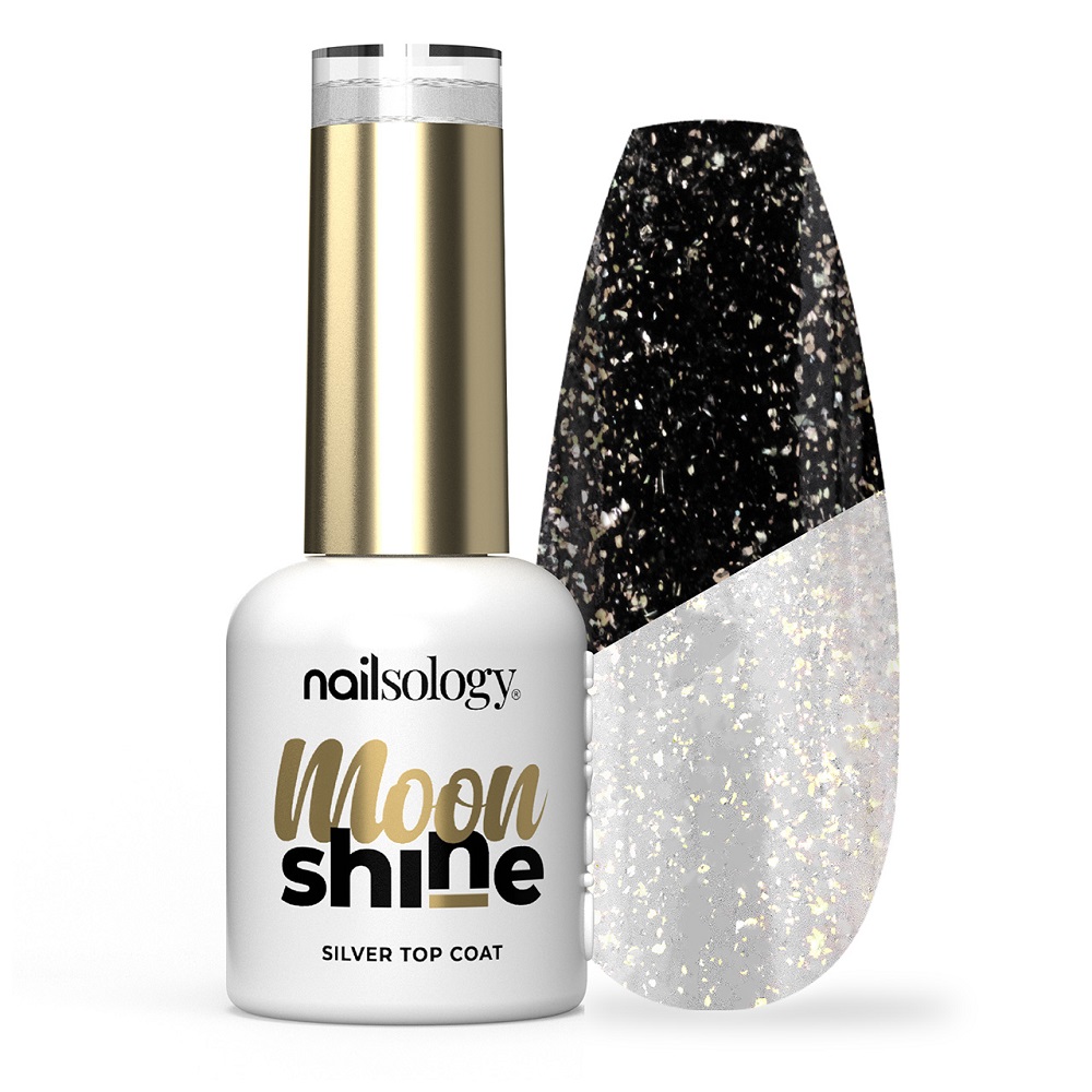 Nailsology Moon Shine Brokatowy Top Hybrydowy Srebrny