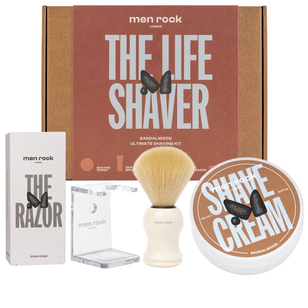 The Life Shaver Sandalwood Sada Krém Na Holenie 100 Ml + šTetka Na Holenie + Stojan Na šTetku + Holiaci Strojček + žIletky