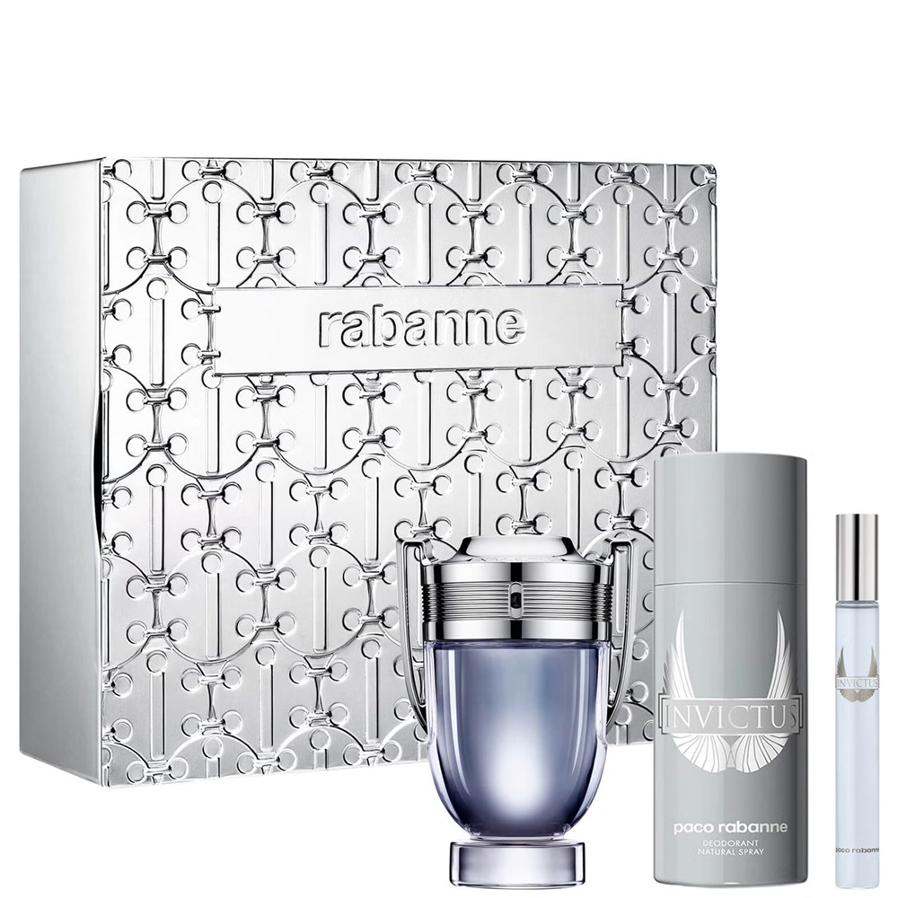 Paco Rabanne Invictus set toaletná voda v spreji 100ml + dezodorant v spreji 150ml + toaletná voda v miniatúrnom spreji 10ml