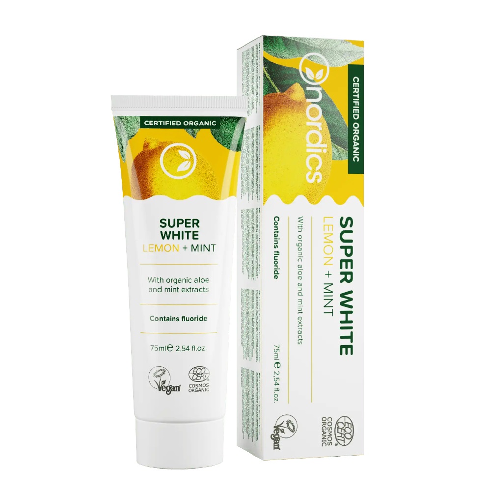 Organická Zubná Pasta Super White S Fluoridom Citrón + Mäta 75 Ml