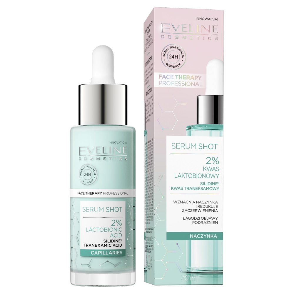 Eveline Cosmetics Serum Shot 2% Lactobionic Acid upokojujúce sérum proti začervenaniu pleti 30 ml