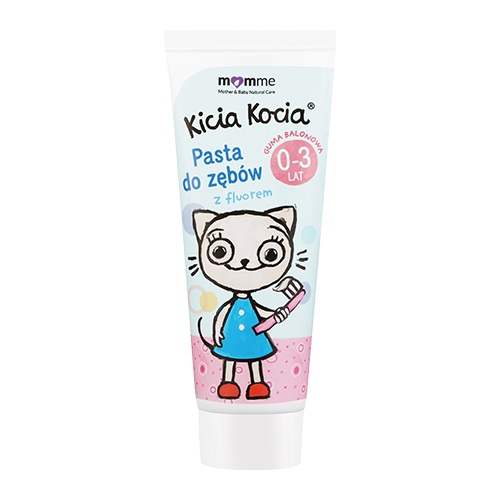 MomMe, Fluoridová zubná pasta Kitty Cat 0-3 roky Bubble gum 50ml