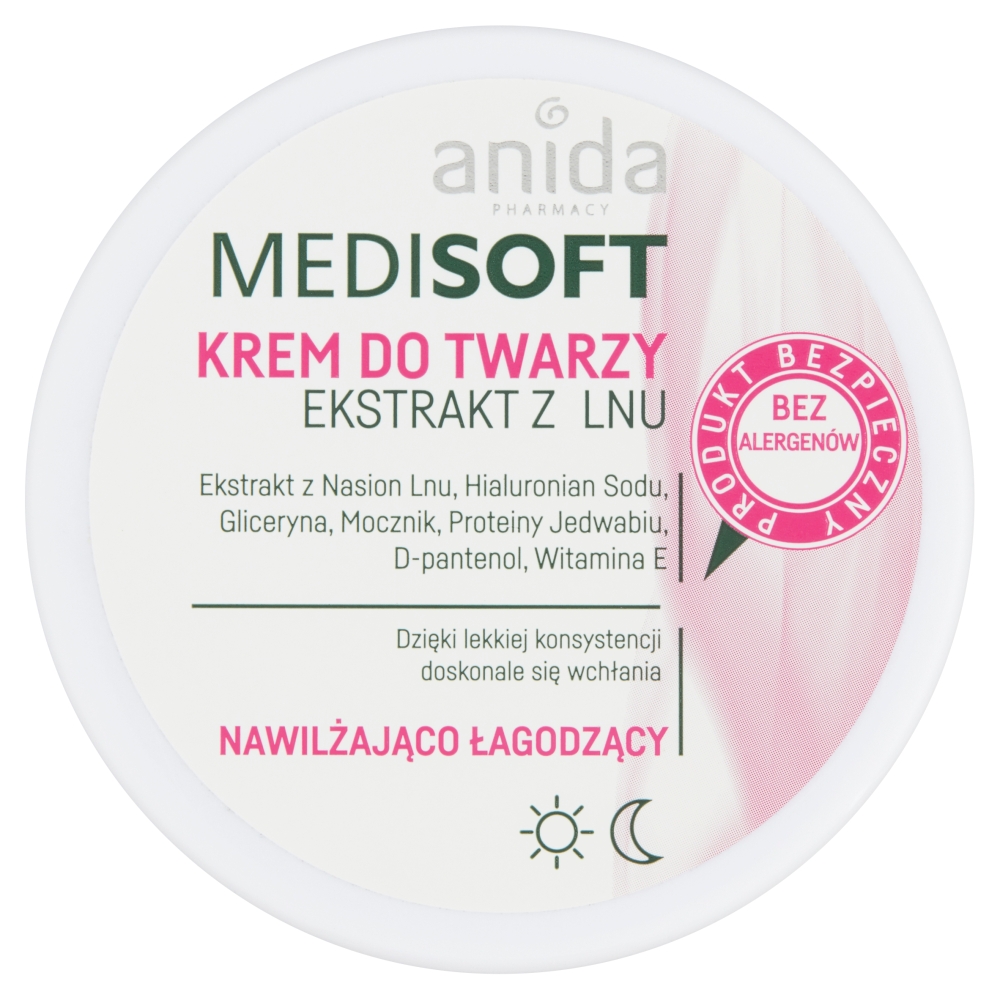 Anida, Medisoft hydratačný a upokojujúci krém na tvár s ľanovým extraktom 100ml