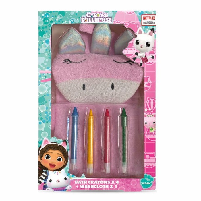 Bath Set Of 4 Bath Crayons + Pink Washcloth