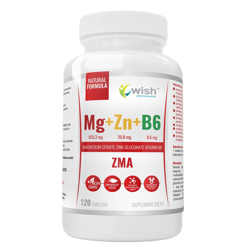 ZMA Magnez + Cynk + B6 Suplement Diety 120 Tabletek