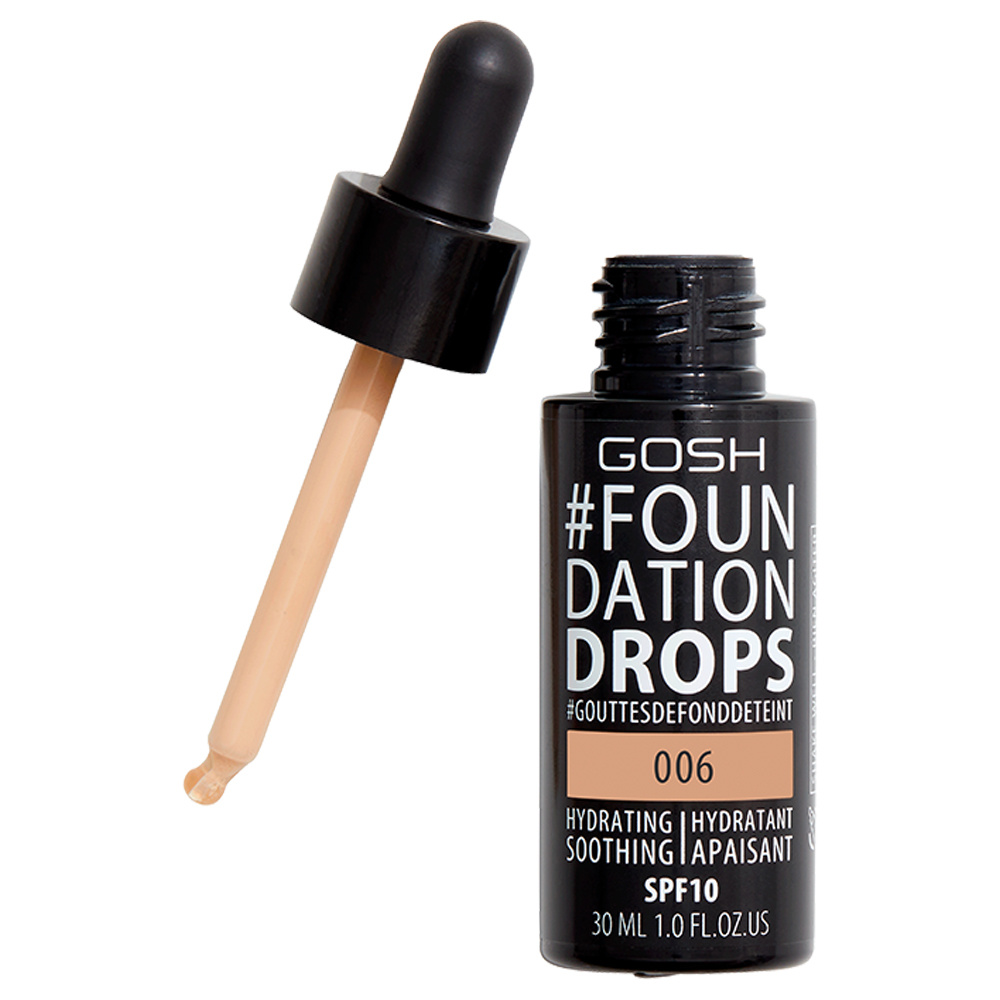 Gosh, Foundation Drops hydratačný a vyhladzujúci podkladový krém na tvár 006 Tawny 30ml