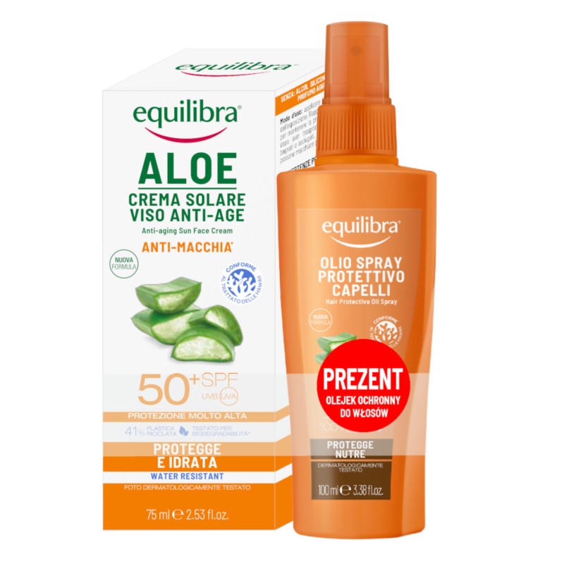 Equilibra, Aloe Sun set krém na tvár SPF50 75ml + olej na vlasy 100ml