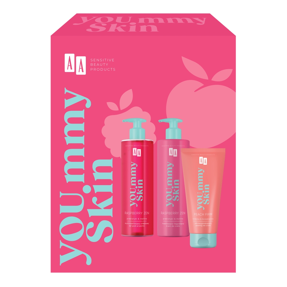 AA YOU.mmy Skin set sprchový gel 400ml + tělový krém 400ml + tělový peeling 200ml