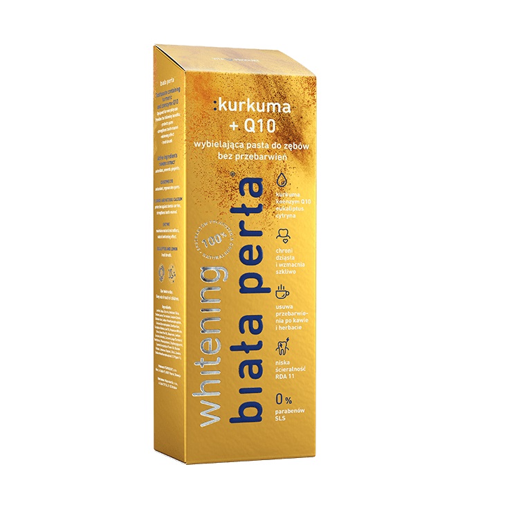 White Pearl, bieliaca zubná pasta bez škvŕn Kurkuma + Q10 75 ml