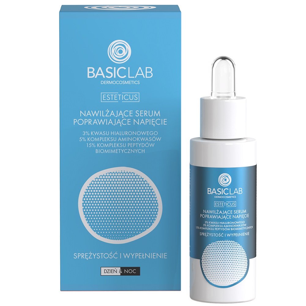 BasicLab, Esteticus hydratačné sérum na zlepšenie napätia s 3 % kyseliny hyalurónovej a 15 % biomimetického peptidového komplexu Springiness and Filling 30 ml