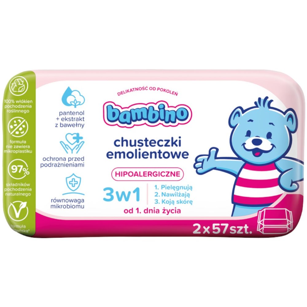 Bambino zvláčňující ubrousky 3v1 2x57ks.