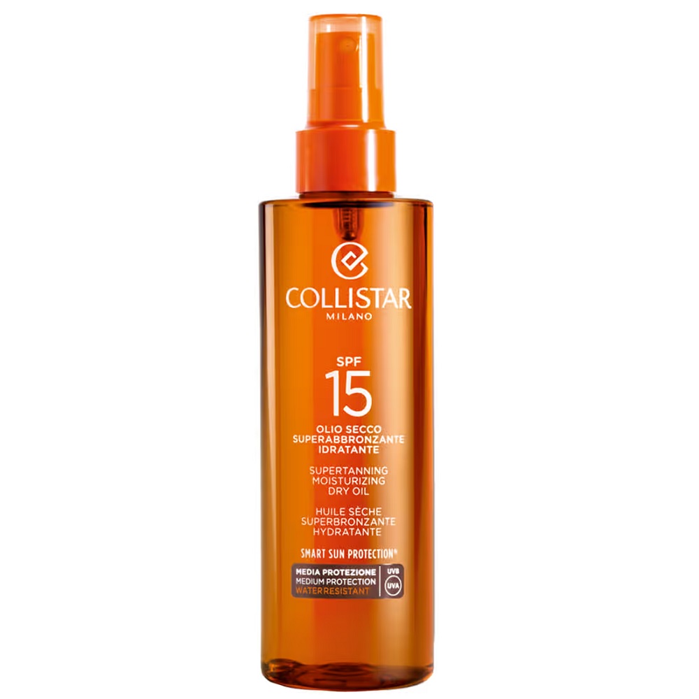 Collistar Supertanning Dry Oil opaľovacie hydratačný suchý olej na tvár aj telo vodeodolný spray SPF15 200 ml