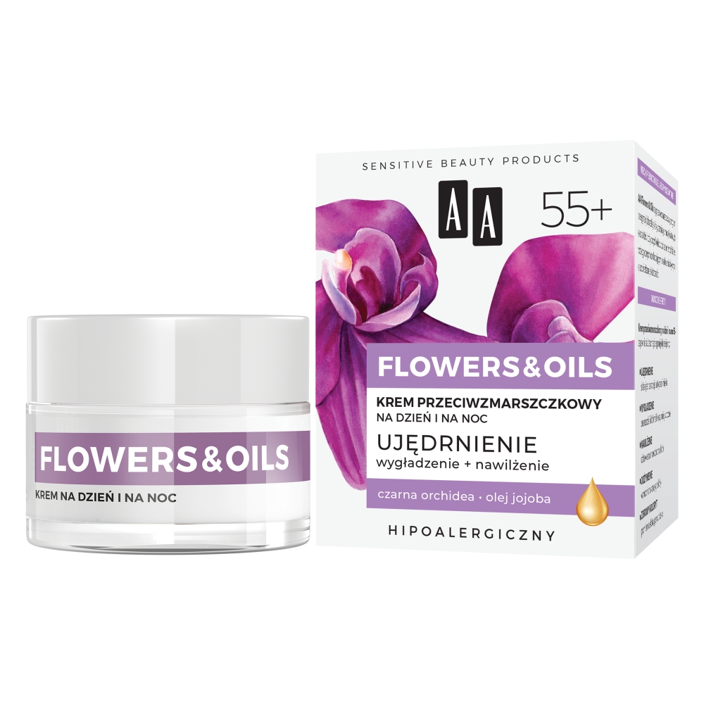 AA Flowers&Oils 55+ Spevňujúci denný a nočný krém proti vráskam 50 ml