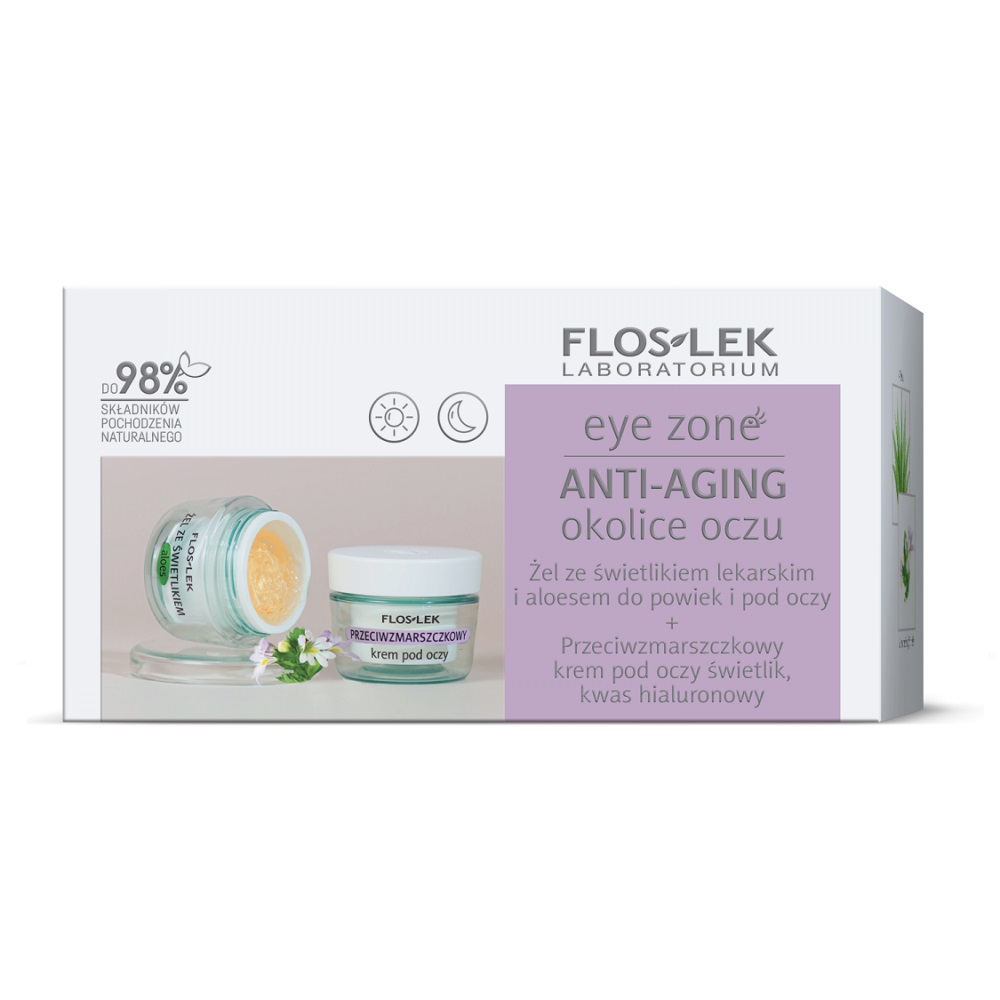 FlosLek Laboratorium Eye Zone očný krém s protivráskovým účinkom 15 ml + gél na očné okolie s očiankou a aloe vera 10 g