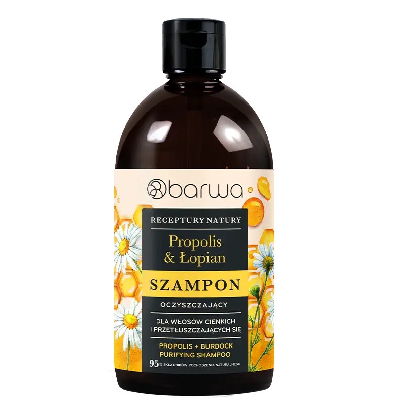 Receptury Natury Propolis + ŁOpian Prírodný Recept ČIstiaci šAmpón Na Vlasy Propolis + Lopúch 380ml